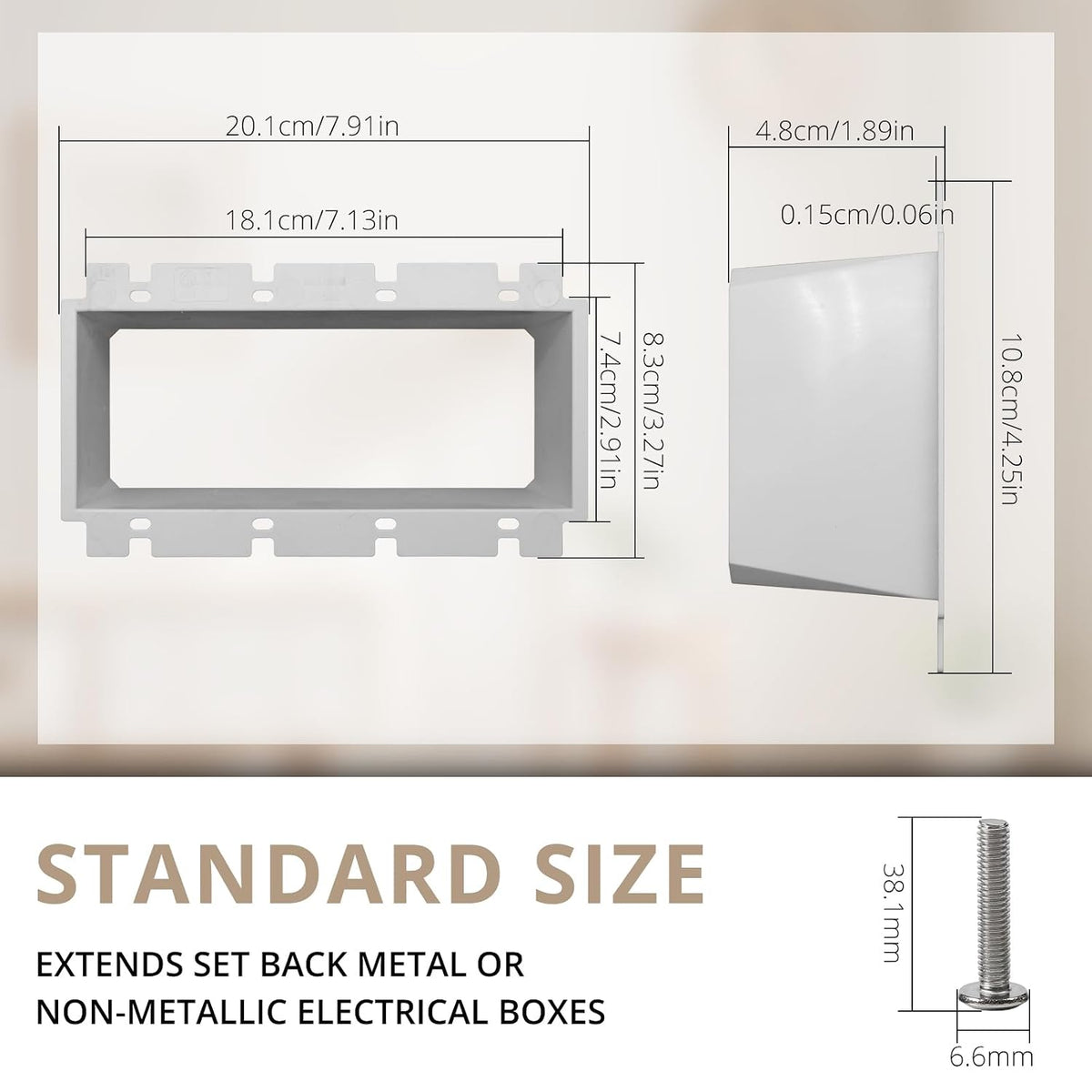 MAKERELE 4-gang white electrical box extender dimensions