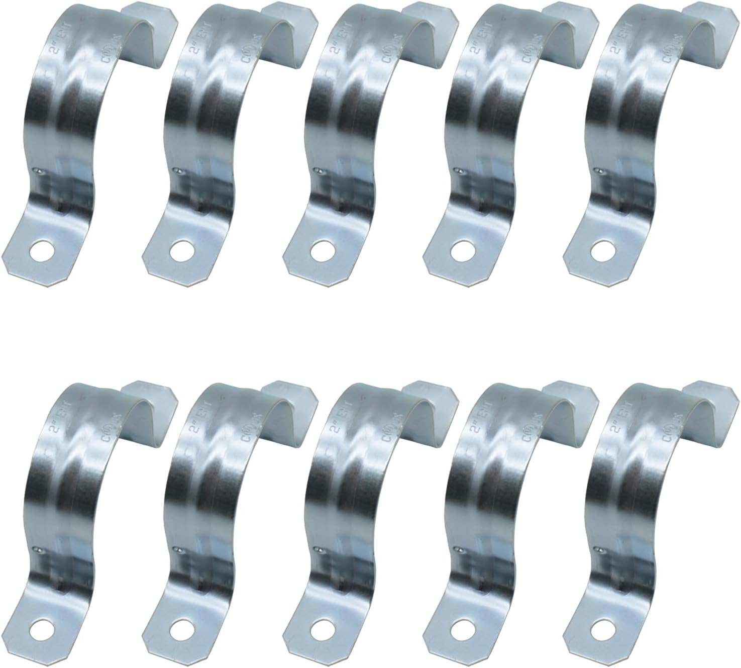 MAKERELE 2 inch zinc-plated steel two-hole EMT conduit strap, 10-pack