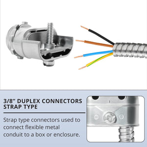 3/8 inch strap-type FMC duplex connector structure and dimensions