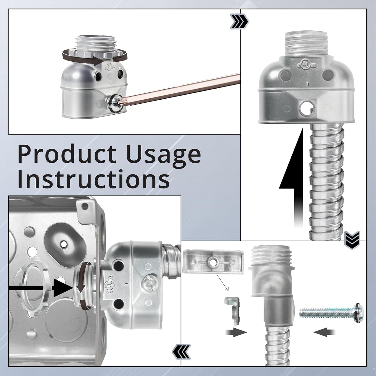 How to secure two flexible metal conduits with a 3/8 inch strap-type duplex connector