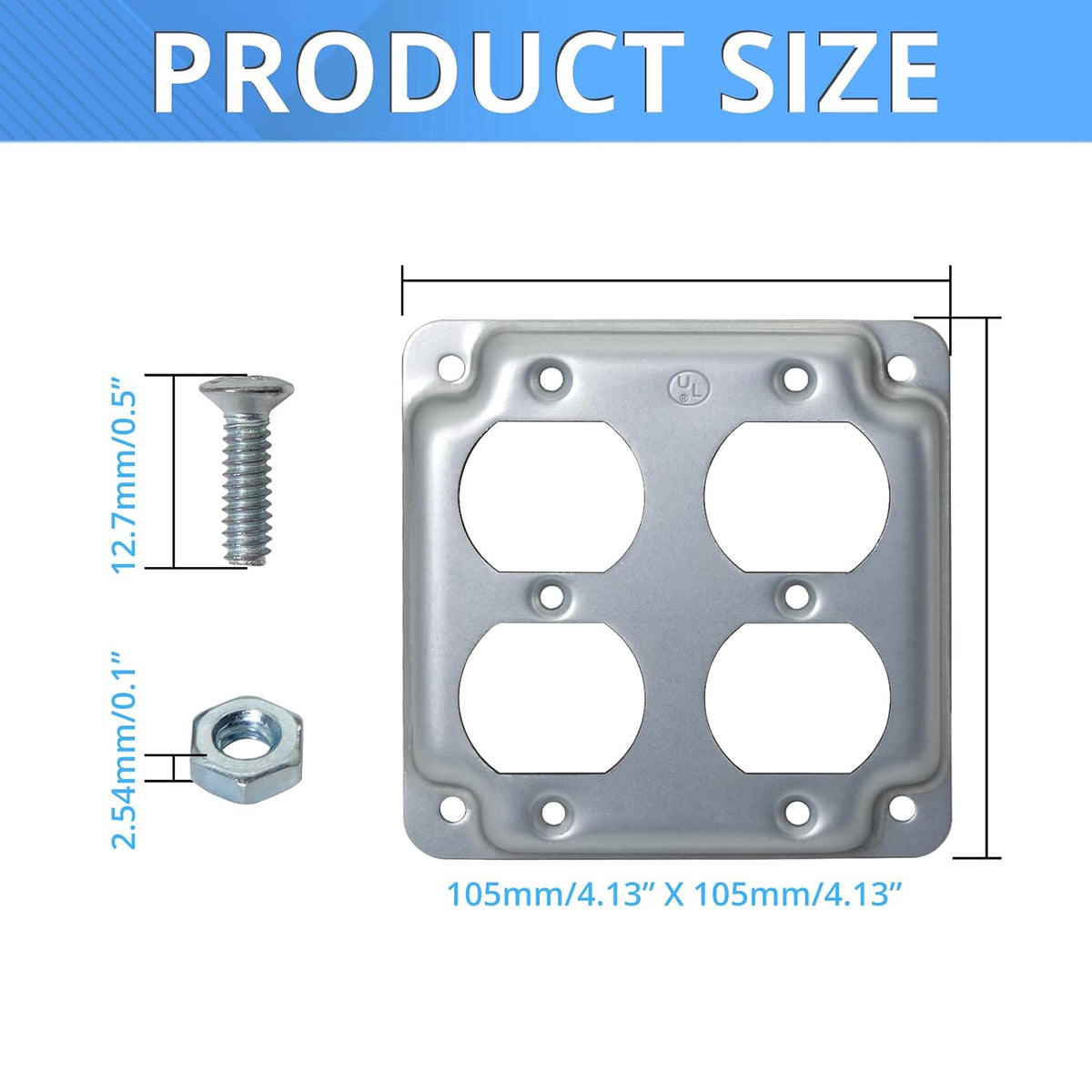 4-inch square double-duplex raised cover dimensions and hardware