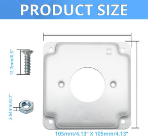 4-inch square raised receptacle cover dimensions and hardware