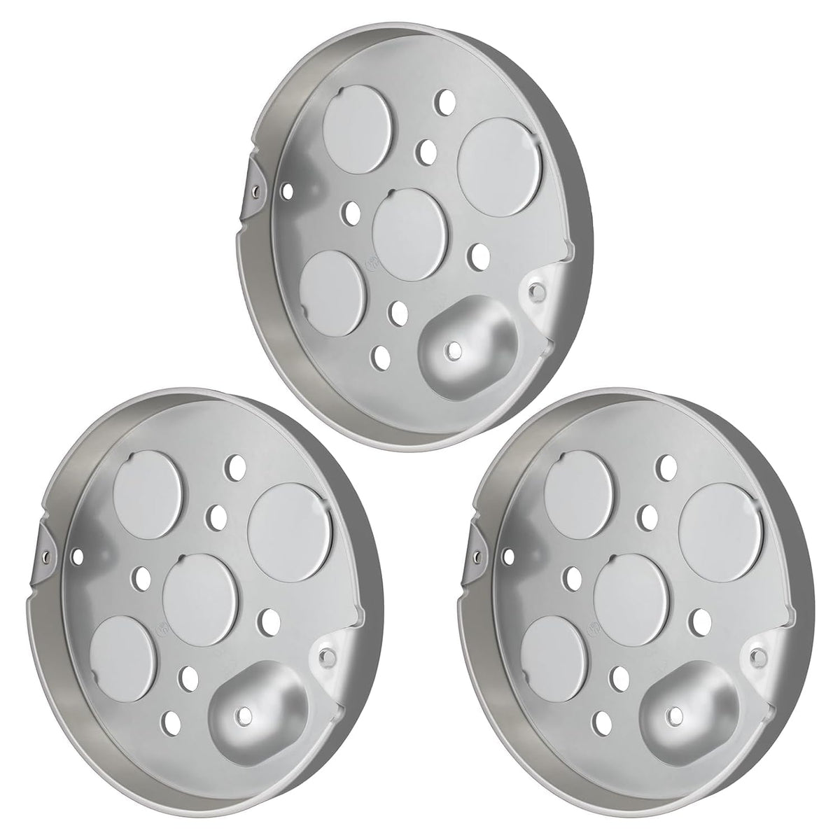 MAKERELE 4-inch round galvanized steel shallow electrical boxes, 3-pack
