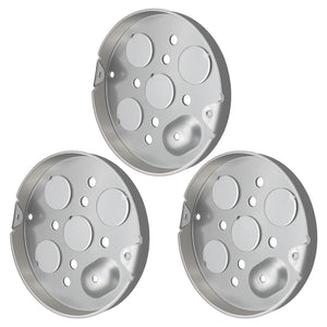 MAKERELE 4-inch round galvanized steel shallow electrical boxes, 3-pack