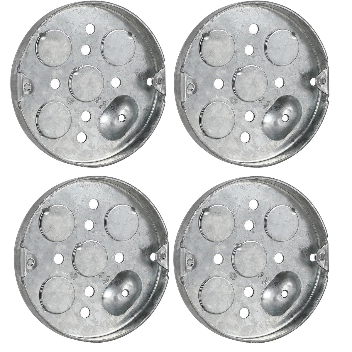 MAKERELE 4-inch round galvanized steel shallow electrical boxes, 4-pack