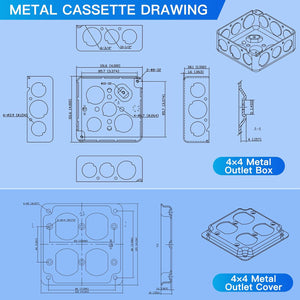 4-inch square electrical box and raised cover dimension drawing