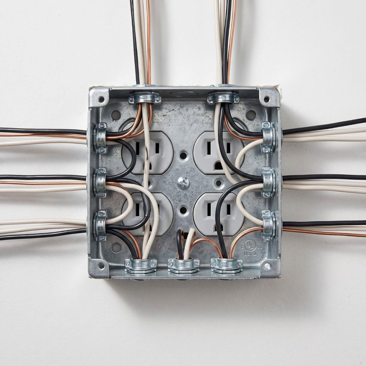 4-inch square electrical box with raised cover installation example