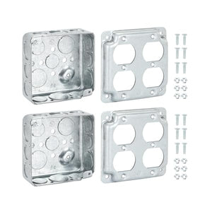 MAKERELE 4 inch square metal electrical boxes with raised covers, 2-pack