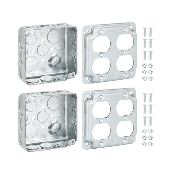 MAKERELE 4 inch square metal electrical boxes with raised covers, 2-pack