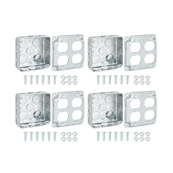 MAKERELE 4 inch square metal electrical boxes with raised covers, 4-pack