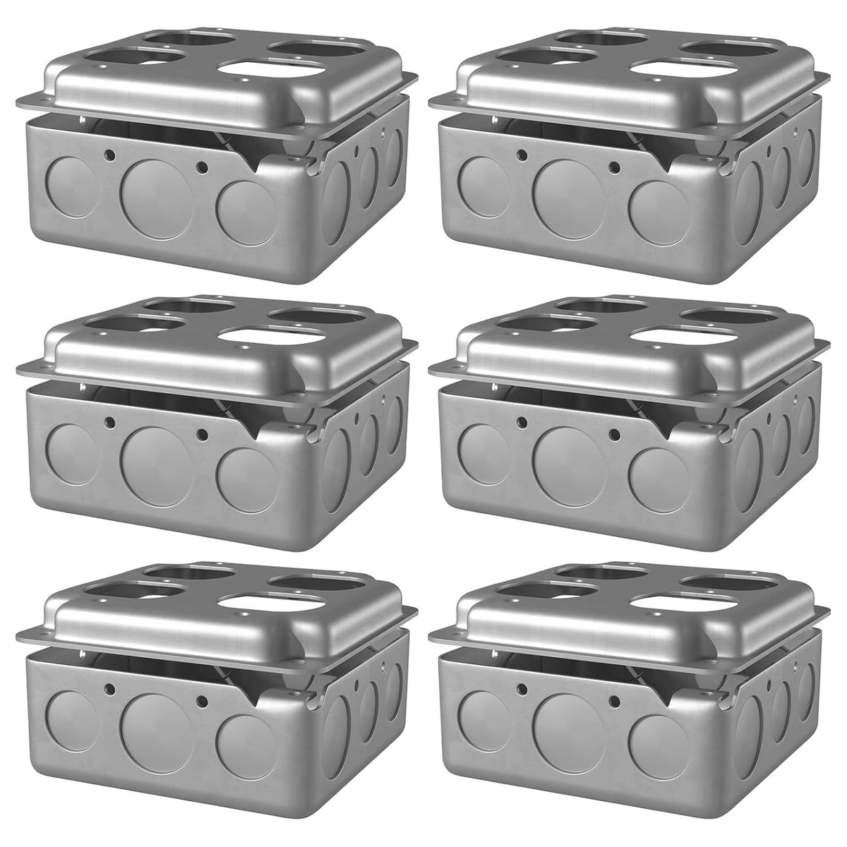 MAKERELE 4 inch square metal electrical boxes with raised covers, 6-pack