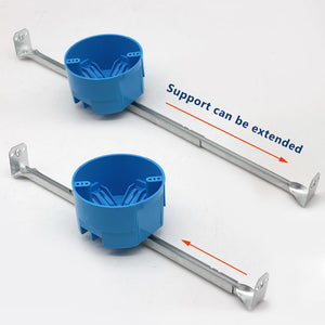 Extendable hanger bar for a blue round ceiling electrical box