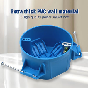 Blue 20 cu. in. round nail-on electrical box close-up