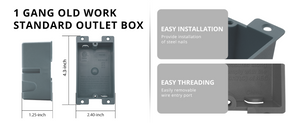 Grey 1-gang shallow old work electrical box dimensions and features