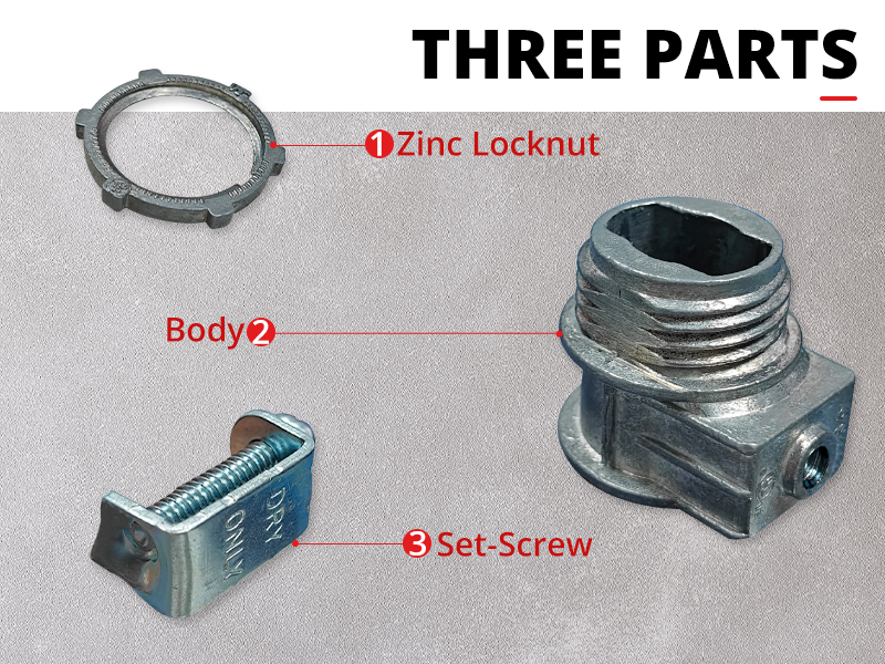 Parts of a 3/8 inch FMC saddle connector