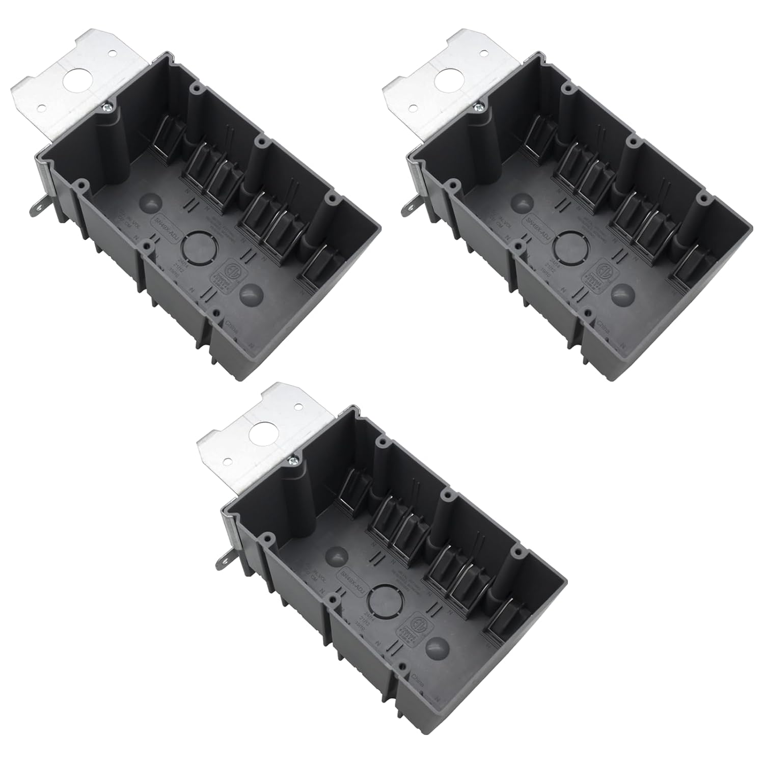 MAKERELE gray adjustable electrical outlet box, 3-Gang, 49 cu. in., 3-Pack