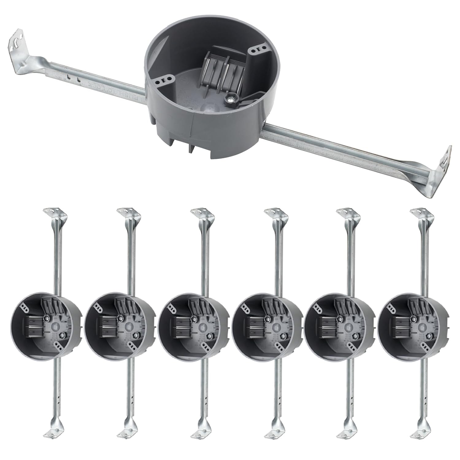 MAKERELE gray adjustable round ceiling electrical outlet box, 20 cu. in., 6-Pack
