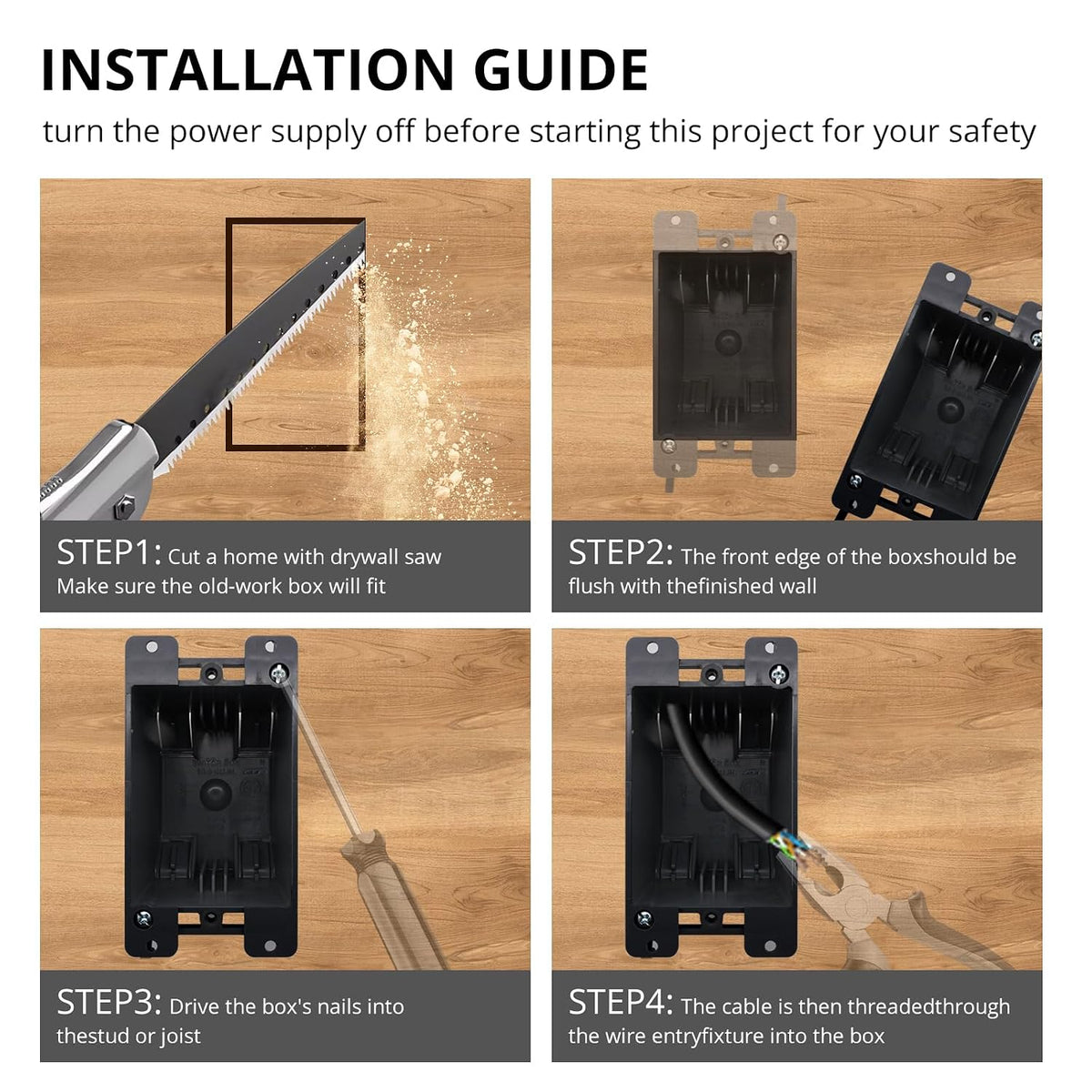 Black 1-gang old work electrical box installation guide