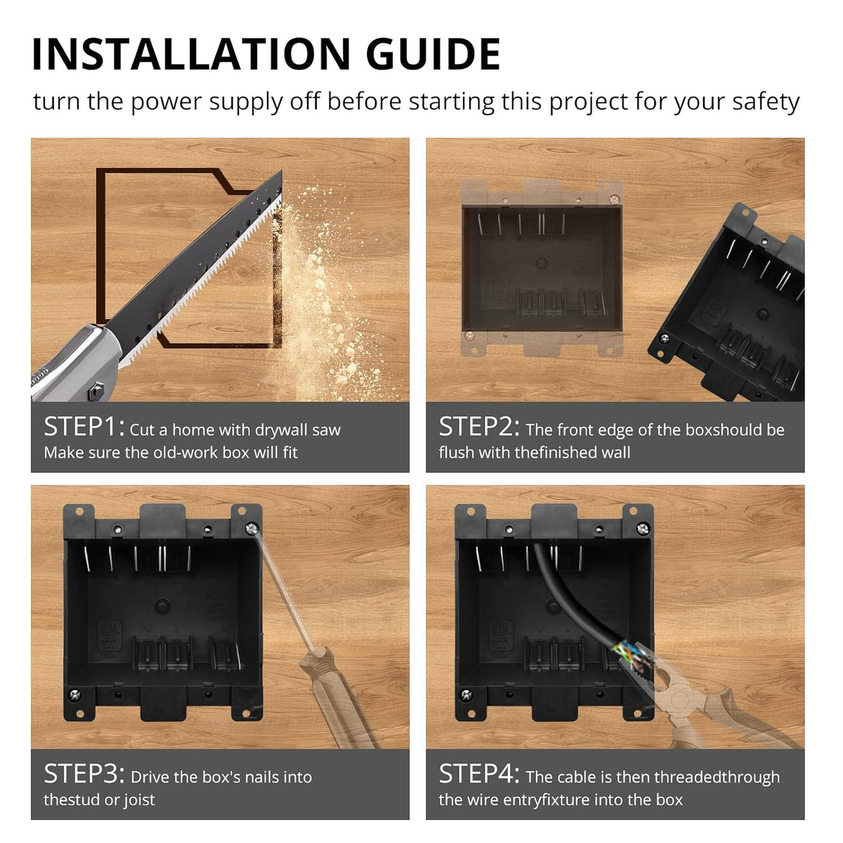 Black 2-gang old work electrical box installation guide