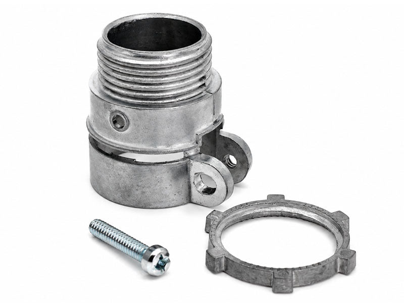 MAKERELE straight FMC connector components: body, screw and locknut; representative detail, not pack contents