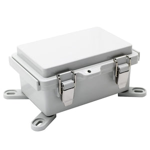 MAKERELE MTY grey metal-latch enclosure, 150 x 100 x 70 mm, external mounting bracket view