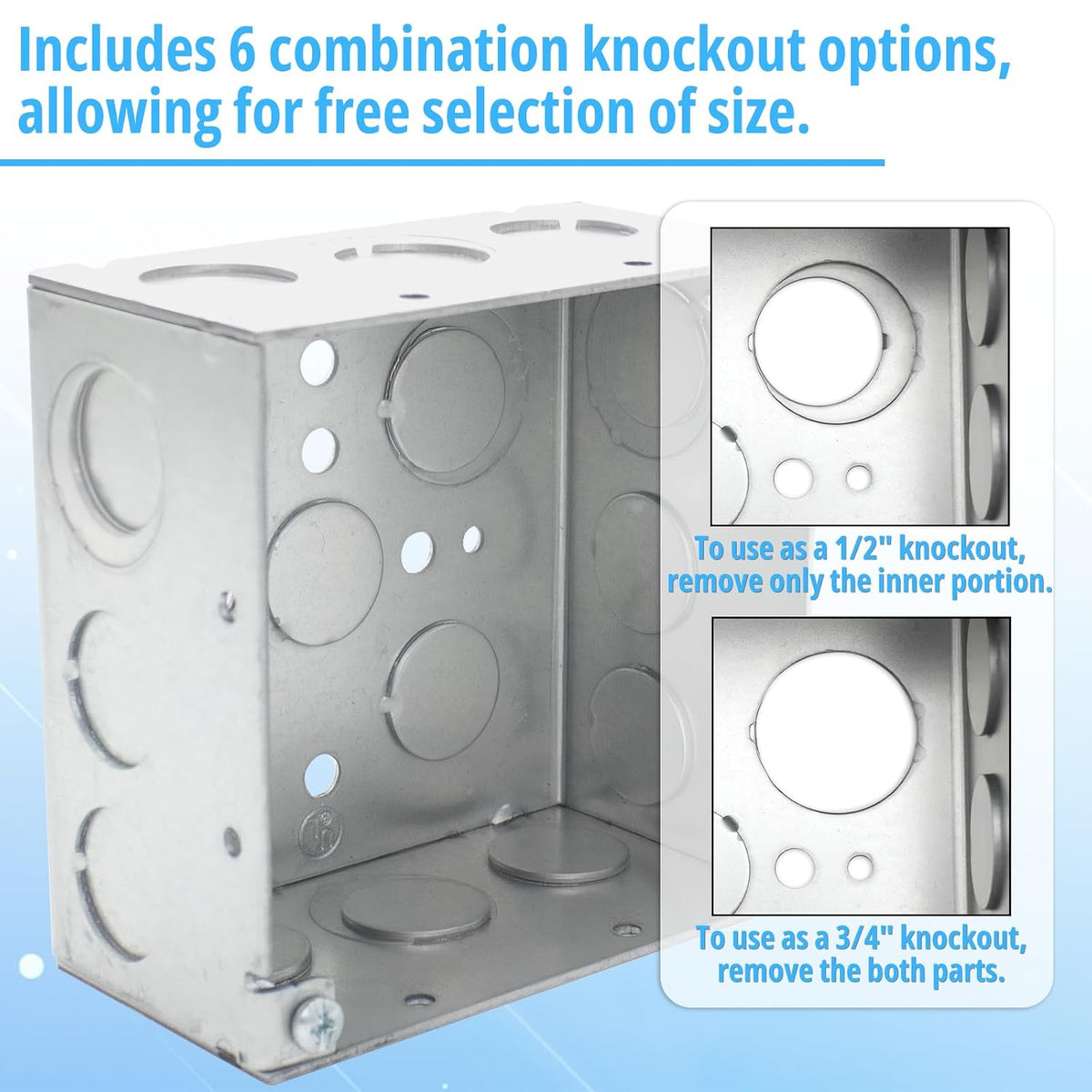 Deep 4-inch square electrical box knockout options
