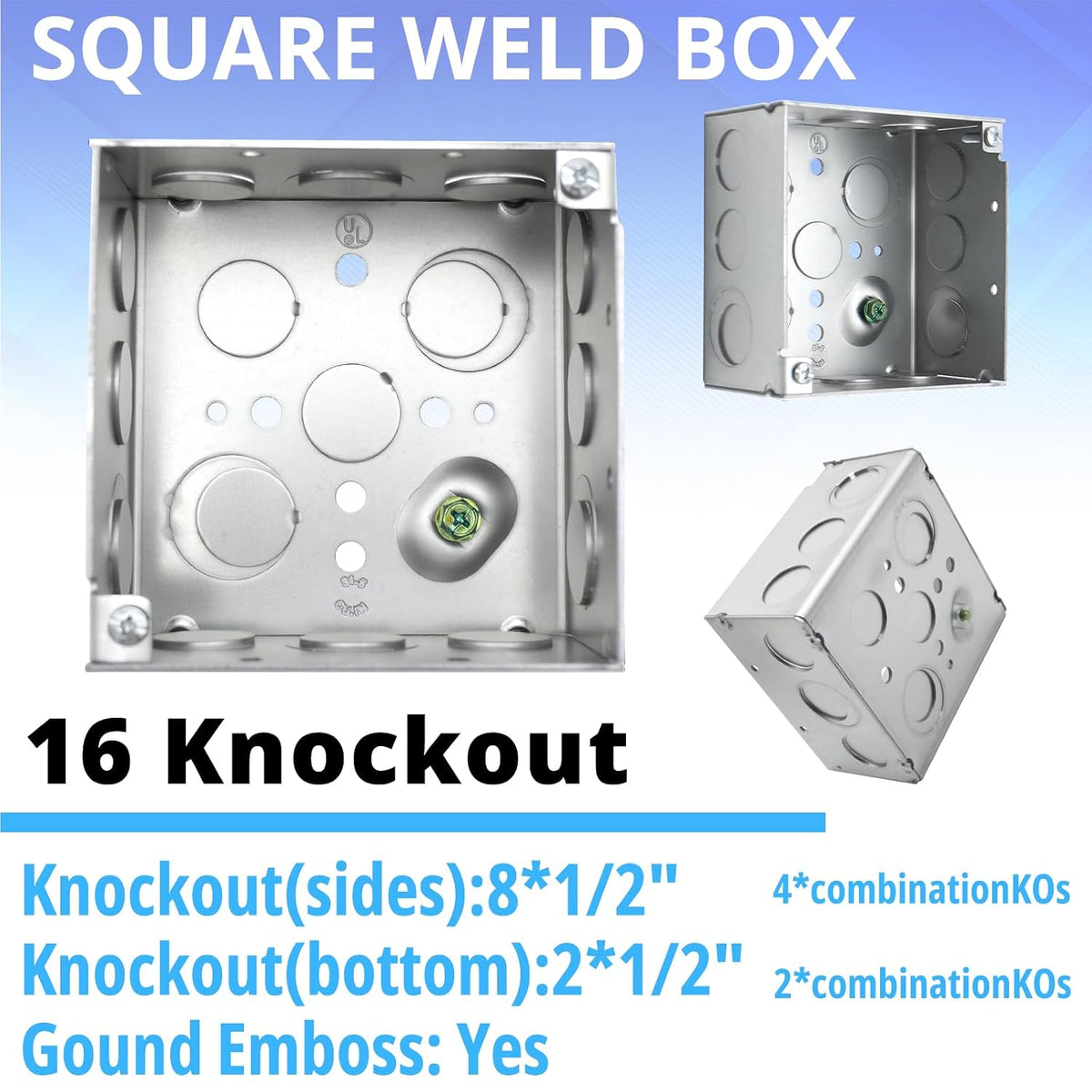 Deep 4-inch square metal electrical box structure