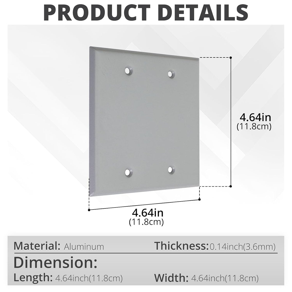 Gray 2-gang metallic blank device cover dimensions