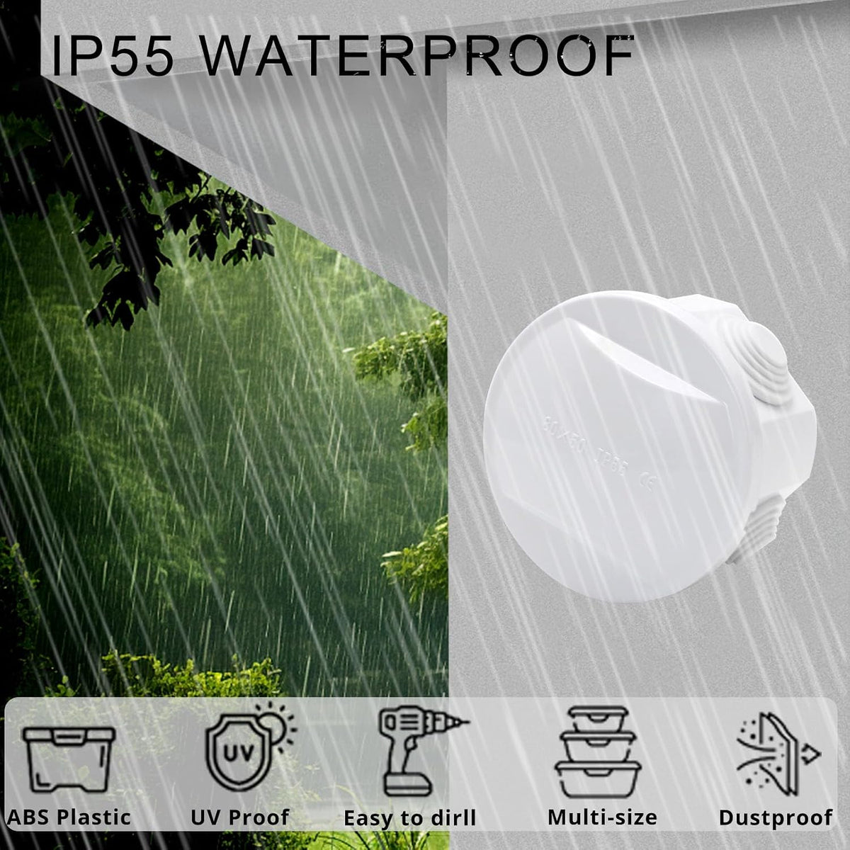 MAKERELE 80 x 50 mm round ABS junction box IP55 use reference