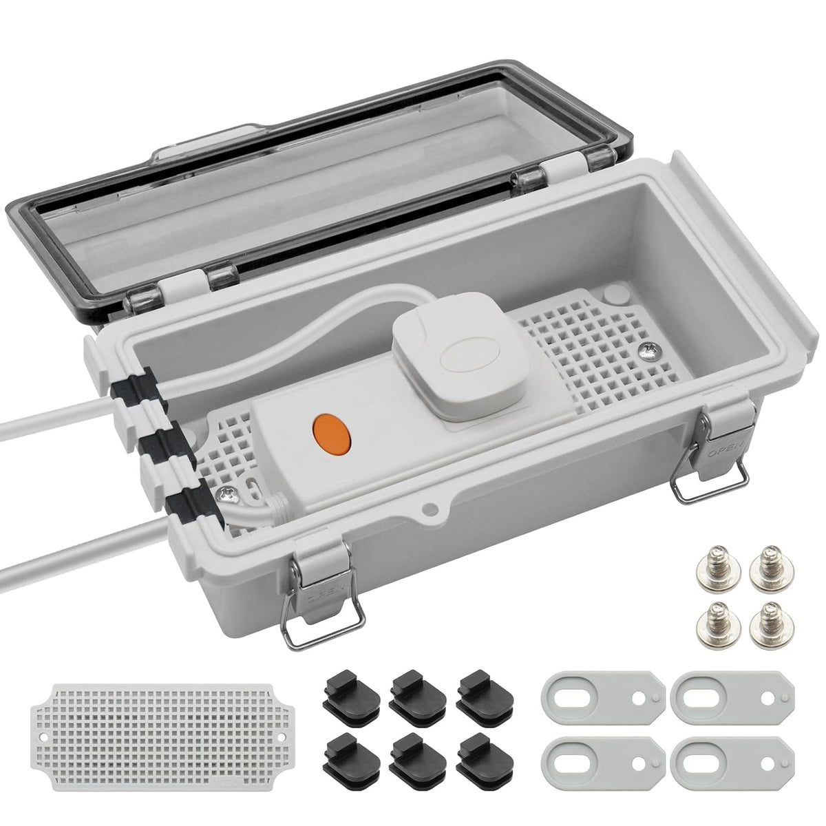 MAKERELE transparent cord connection enclosure, compact 3-port, 8.2 × 4.5 × 2.8 in