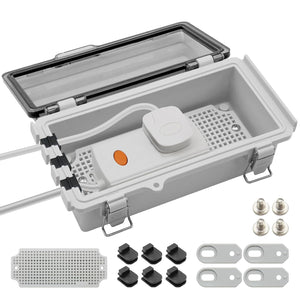 MAKERELE transparent cord connection enclosure, compact 3-port, 8.2 × 4.5 × 2.8 in