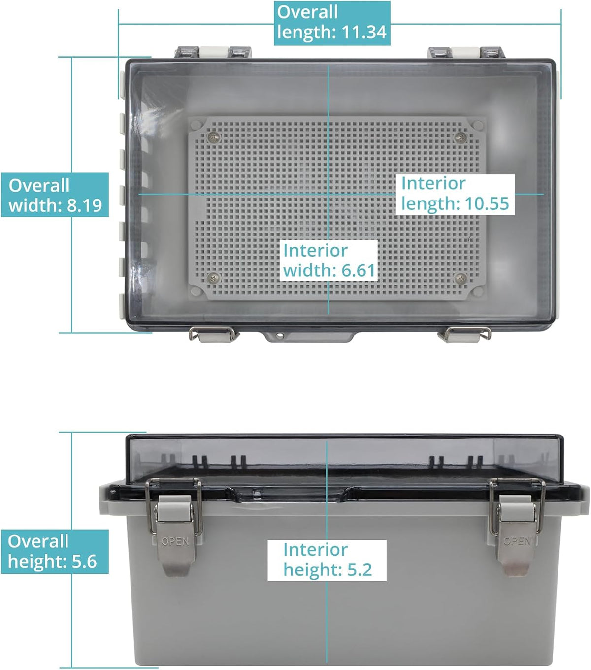 Large transparent cord connection enclosure dimensions