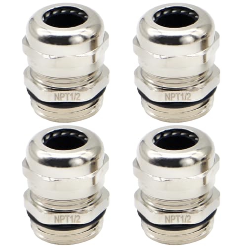 MAKERELE NPT 1/2 inch nickel-plated brass cable glands 4-pack