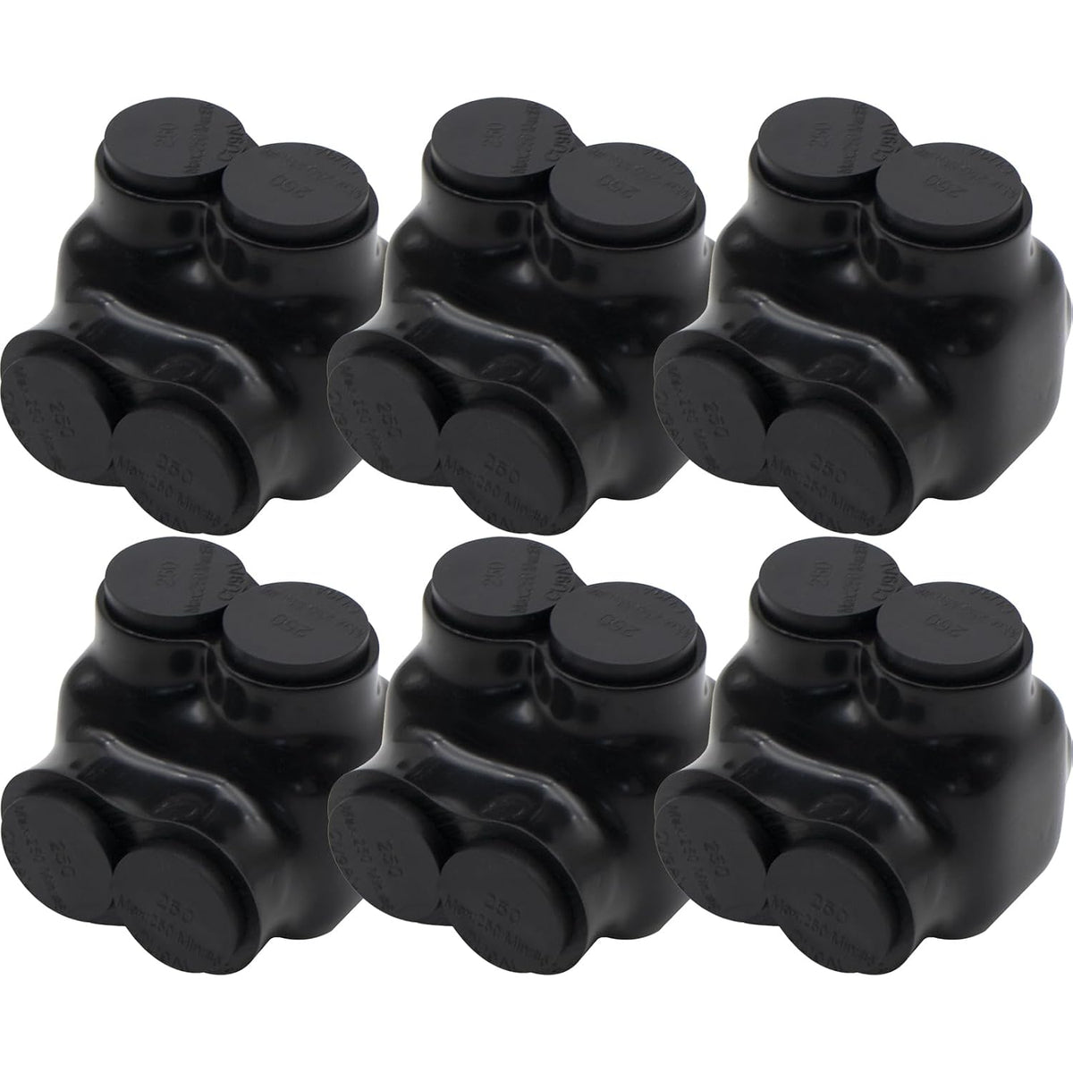 MAKERELE single-sided insulated multi-tap connector, 250 MCM to 6 AWG, 2-port, 6-pack