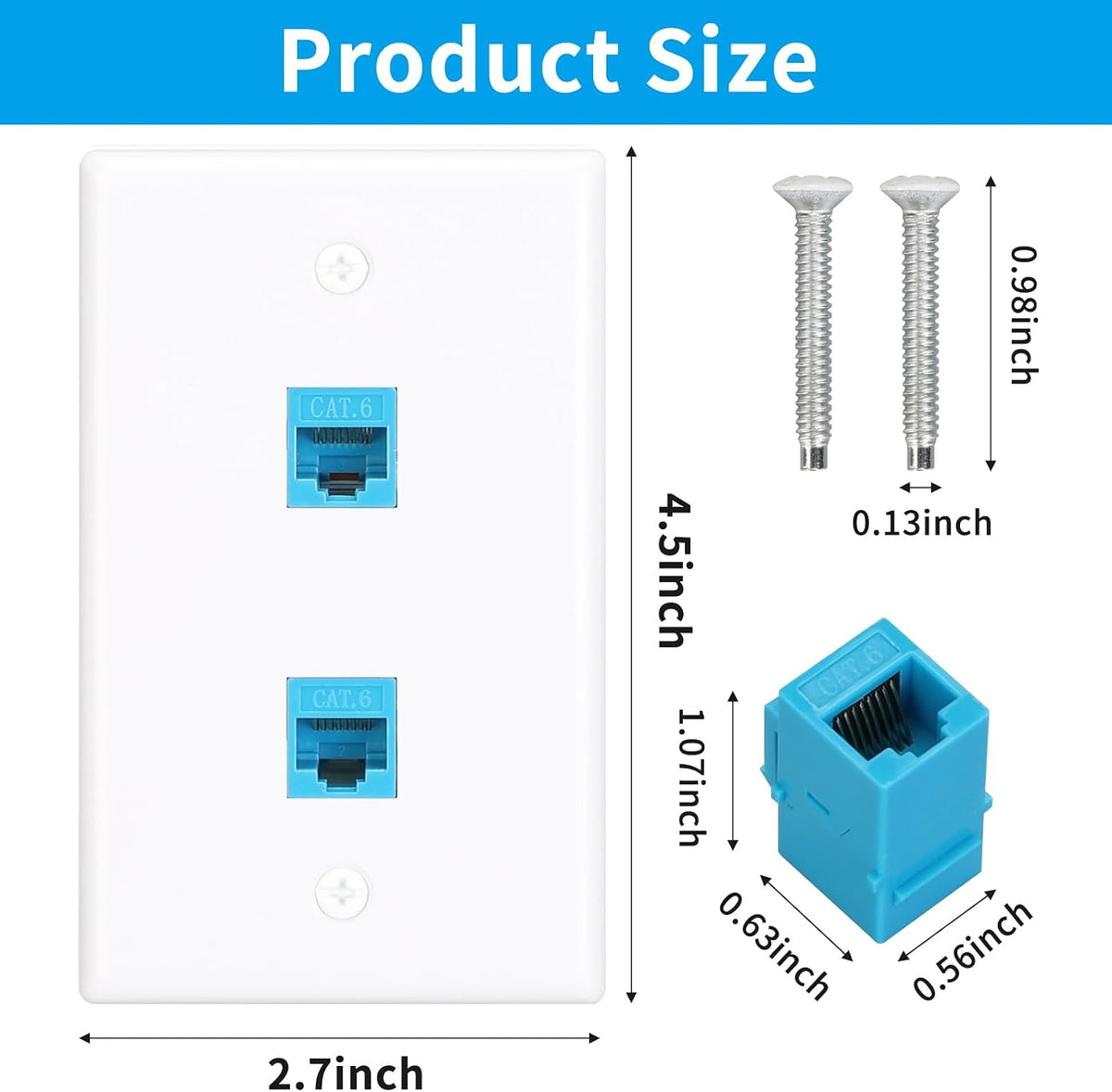 Two-port RJ45 keystone wall plate dimensions