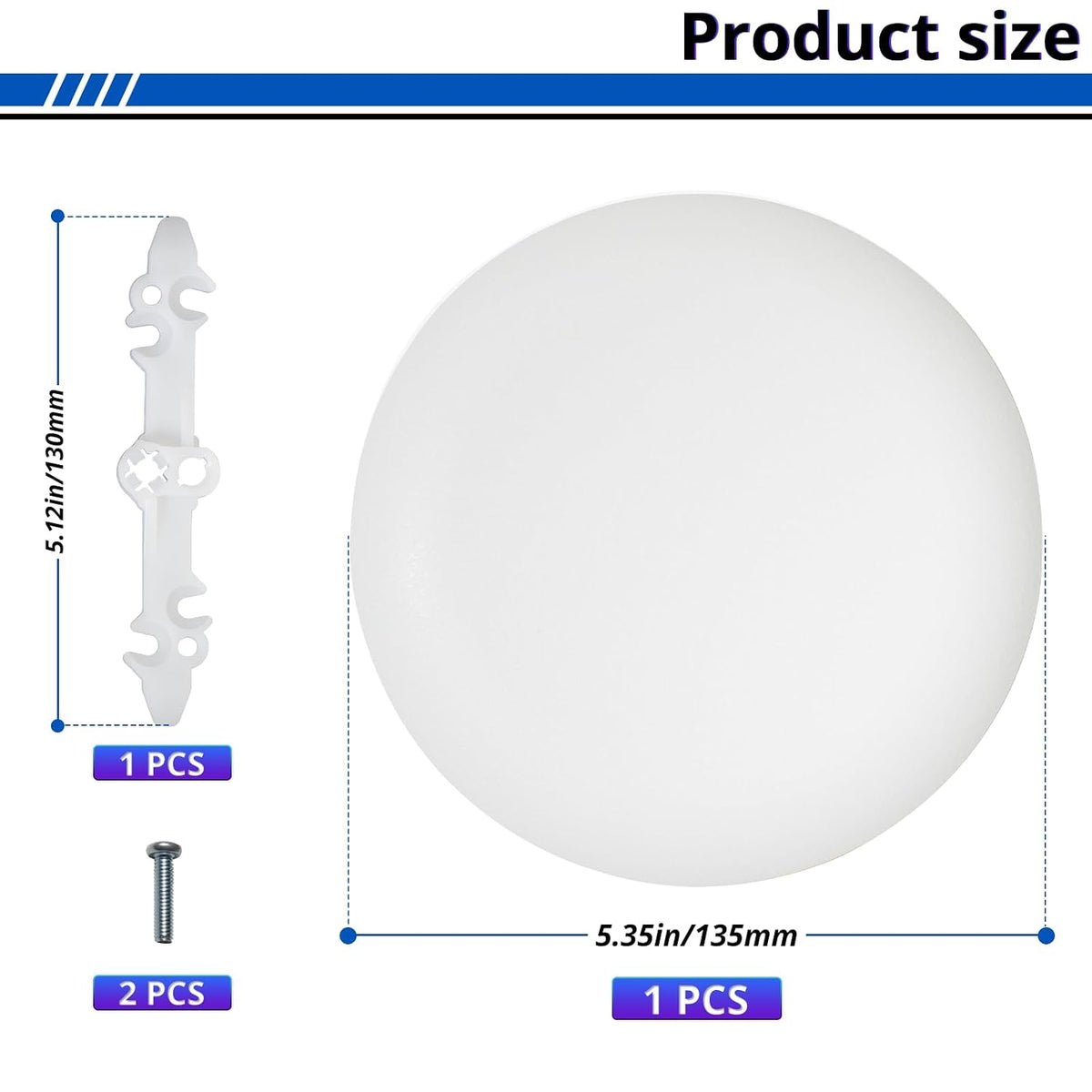 Round ceiling box cover plate and mounting hardware dimensions