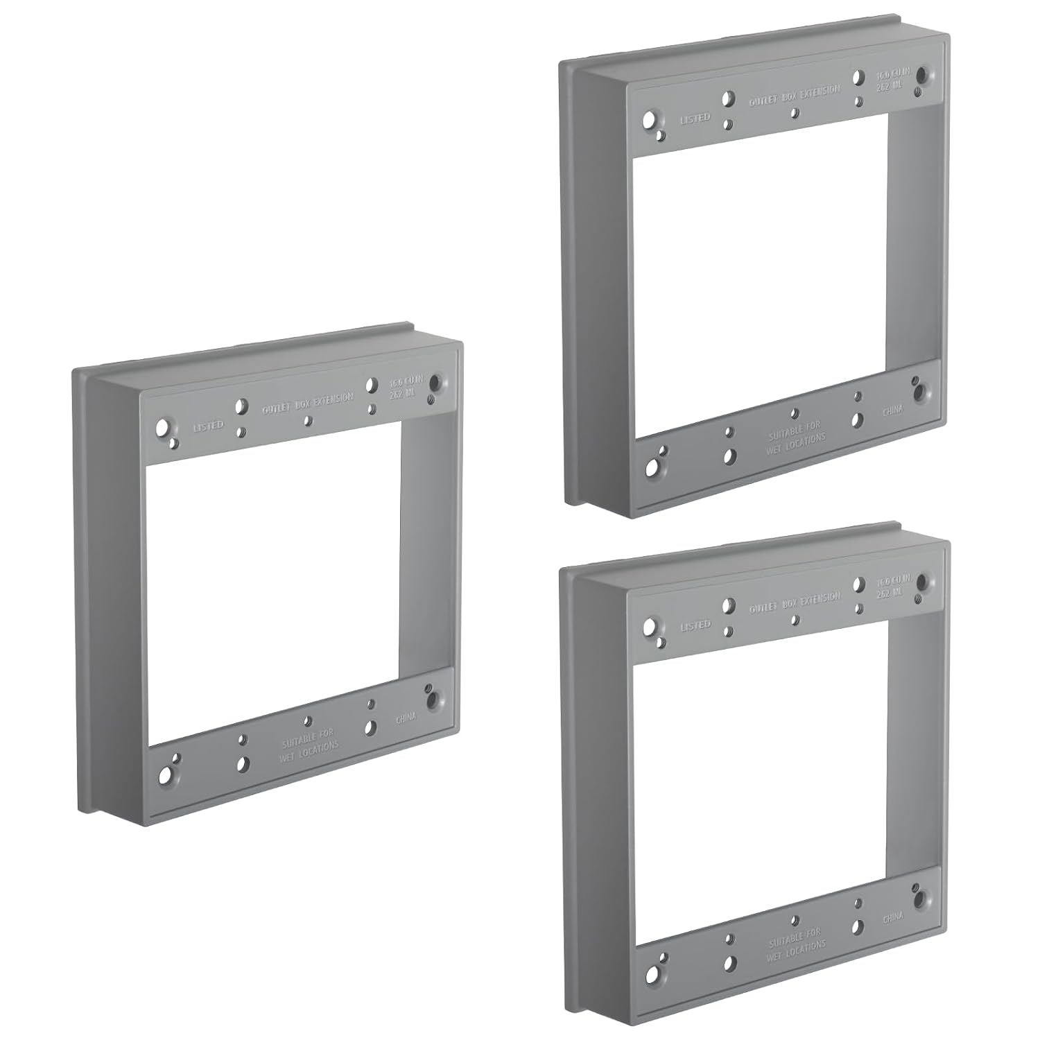 MAKERELE gray 2-Gang weatherproof electrical box extension ring, 3-Pack