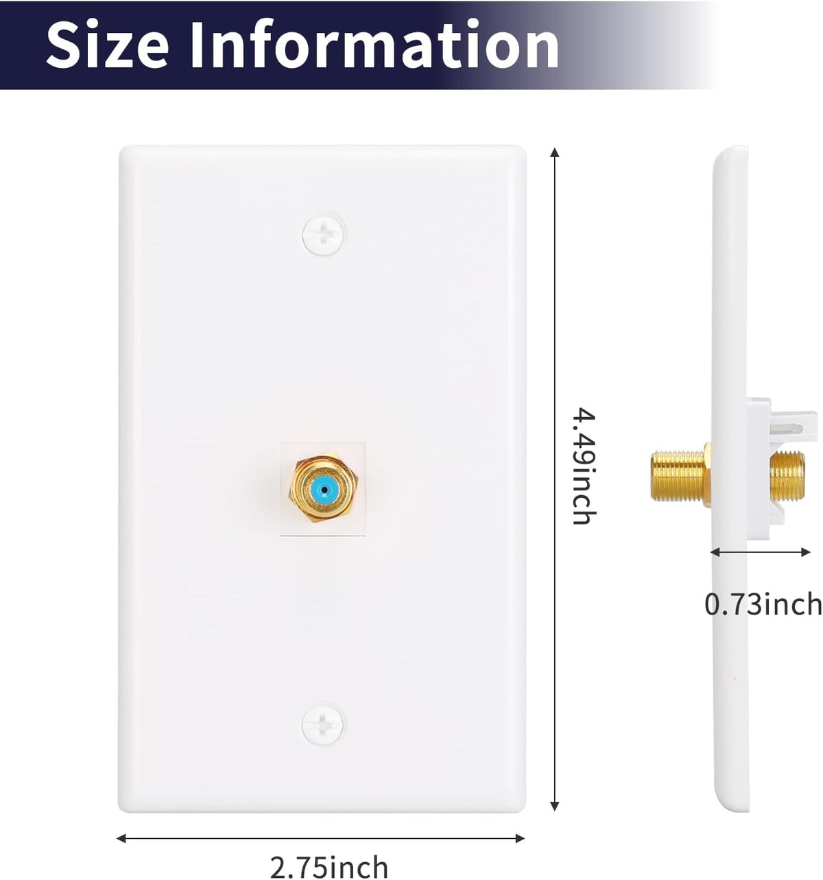 White one-port coaxial wall plate dimensions